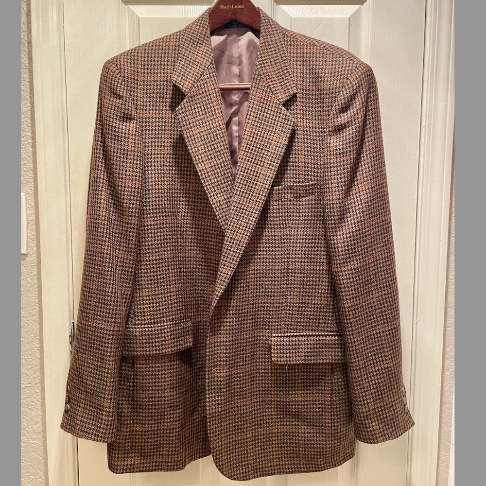 Bernhard Altmann Men’s Sport Coat Blazer 100% Wool 44L Brown Houndstooth